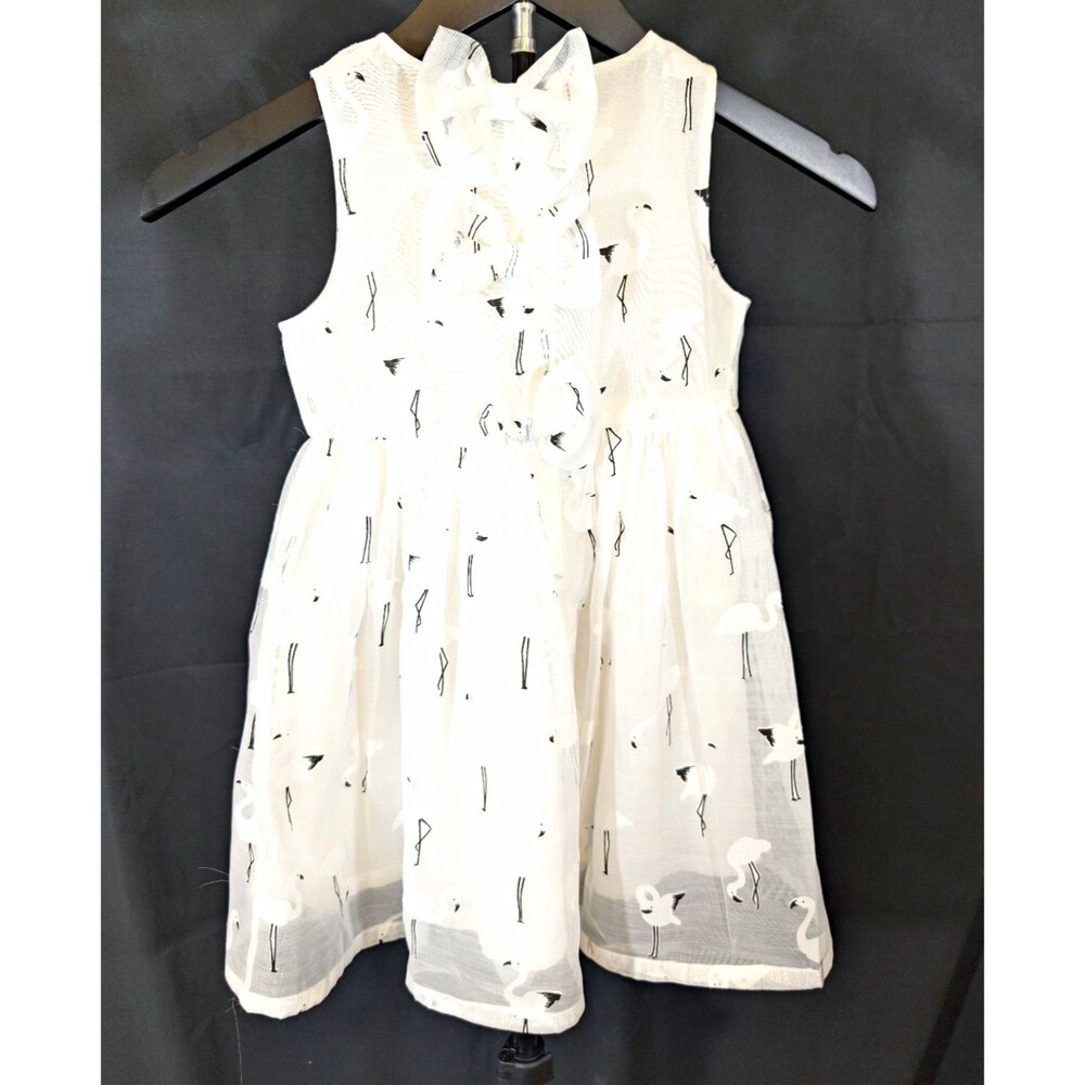Doe A Dear Girls NWT White Organza Flamingo Dress 6 Bow Back Party Partywear